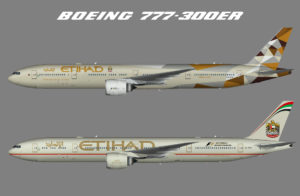 Модель самолета Boeing 777-300ER Etihad Airlines ливрея.